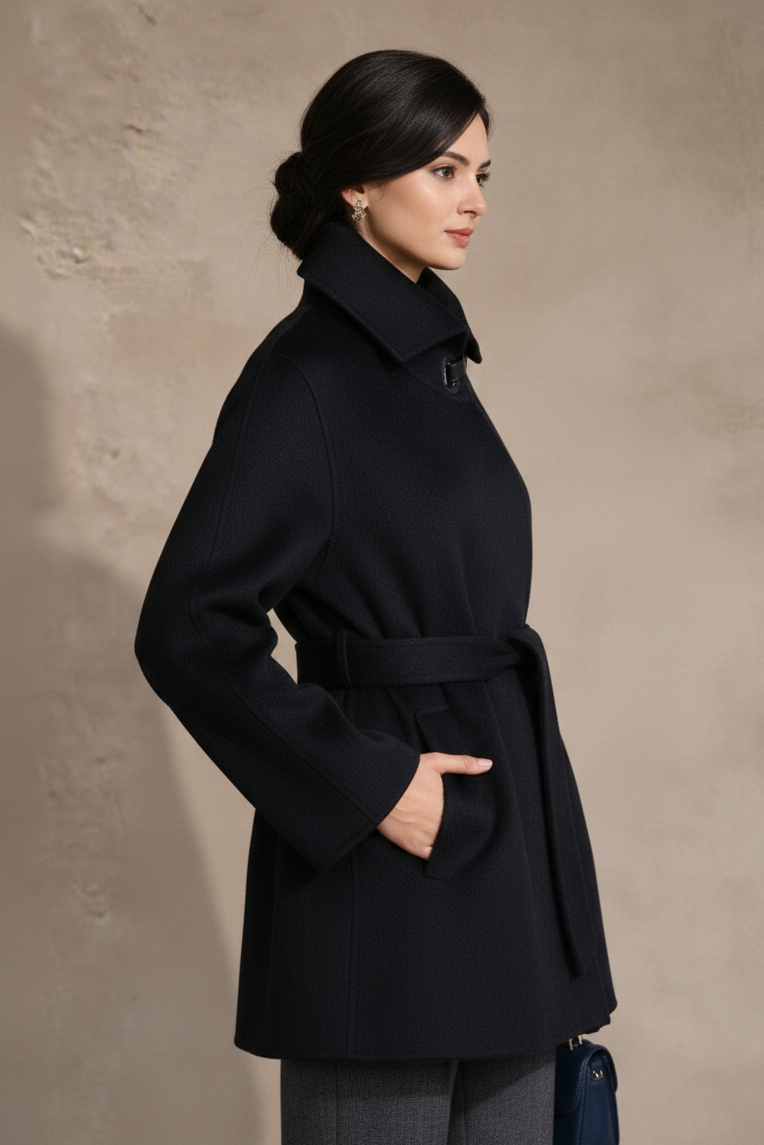 Manteau Yūn Court Ceinturé en Cachemire