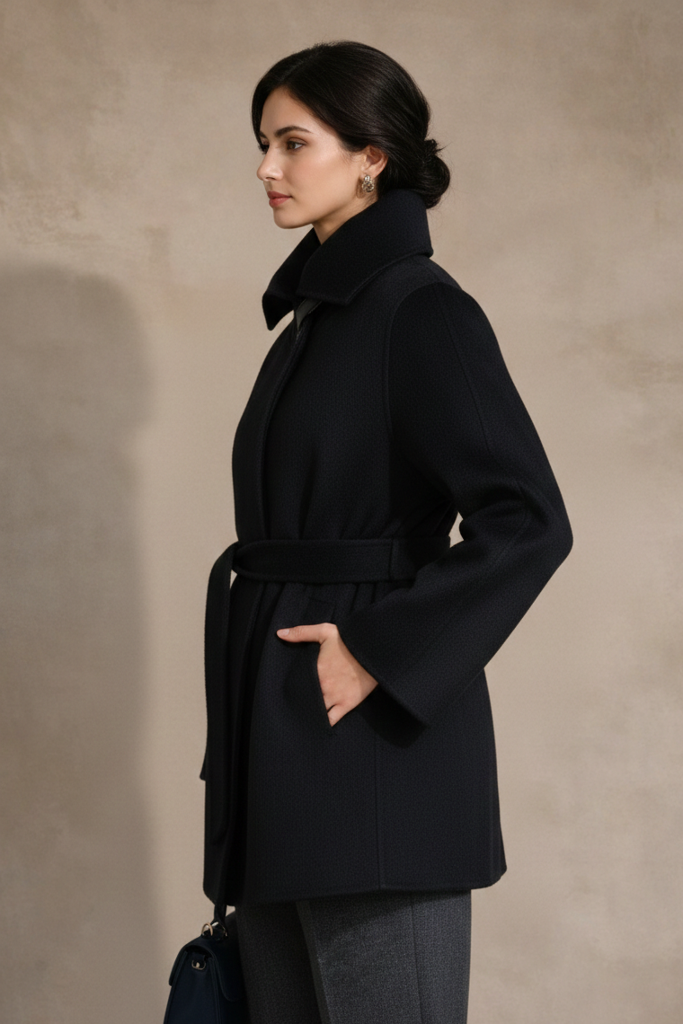Manteau Yūn Court Ceinturé en Cachemire